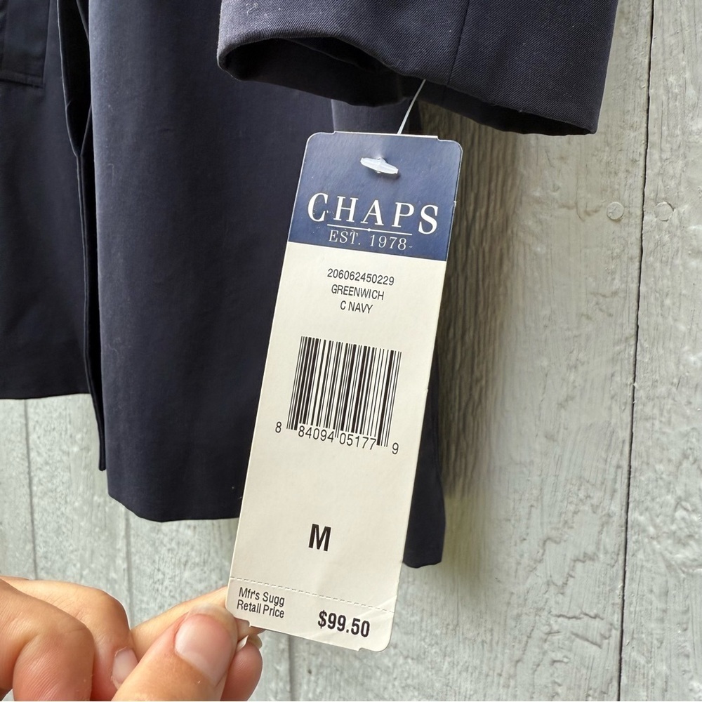 NWT Chaps Unisex Hidden Button Front Navy Trench Coat Jacket M Lined Pockets - Picture 8 of 9
